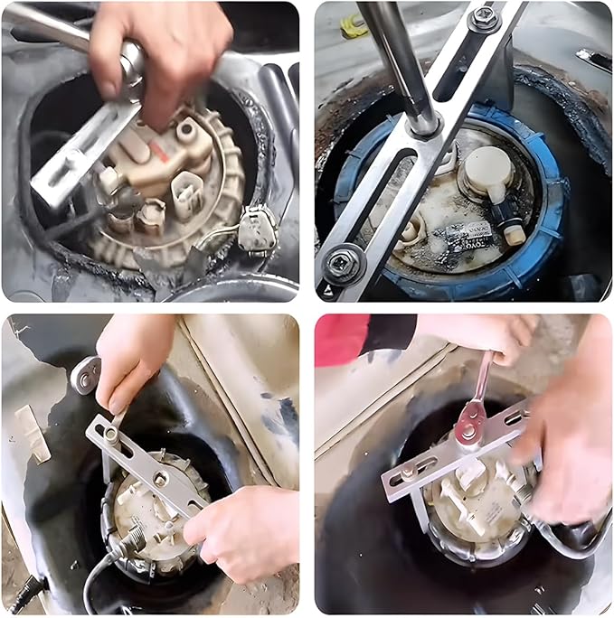 Car Fuel Pump Removal Tool, 3/8" to 1/2" Vehicle Lock Ring Spanner Tank Cover Remover Wrench, Adjustable Automotive Fuel Pump Lid Remove Tool, Universal for SUV Sedan Truck (Straight)