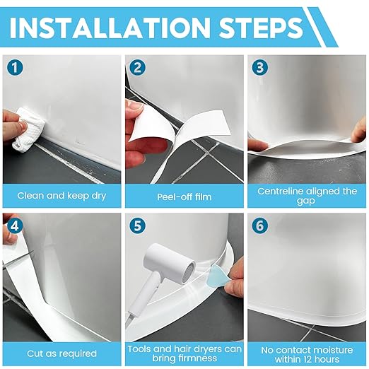 2 Roll White Caulk Tape Waterproof Self Adhesive, Toilet Bathroom Caulking Tape for Kitchen, Countertop, Bathroom, Sink, Shower, Bathtub, Toilet Edge Protector with Sealing Tool