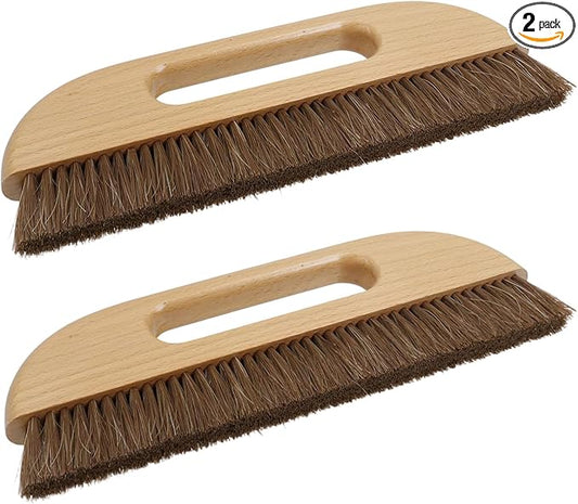 KUMGROT 3-Row Horse Hair Wallpaper Brush, Beech Wood Handle Smoothing Tool for Wall Cleaning/Tile Grout Scrubbing, Multi-Purpose Home Improvement Brush, 2 Pcs Brown (W02)