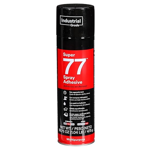3M Super 77 Multipurpose Permanent Spray Adhesive Glue, Paper, Cardboard, Fabric, Plastic, Metal, Wood, Net Wt 16.75 oz