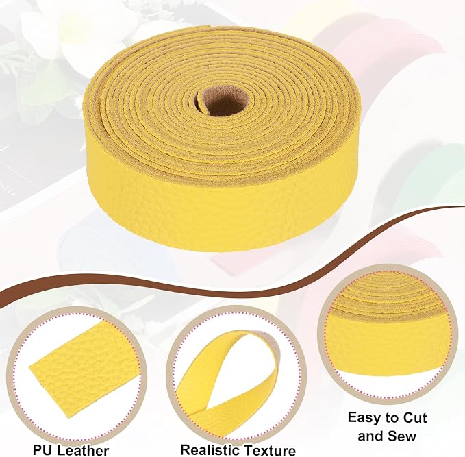 MECCANIXITY Faux Leather Strap, 1" Width x 98" Long Grained Leather Belt Strip Trim Roll for DIY Craft Projects, Pet Collars, Traction Ropes, Bag Straps, Hobby Workshop (Yellow)