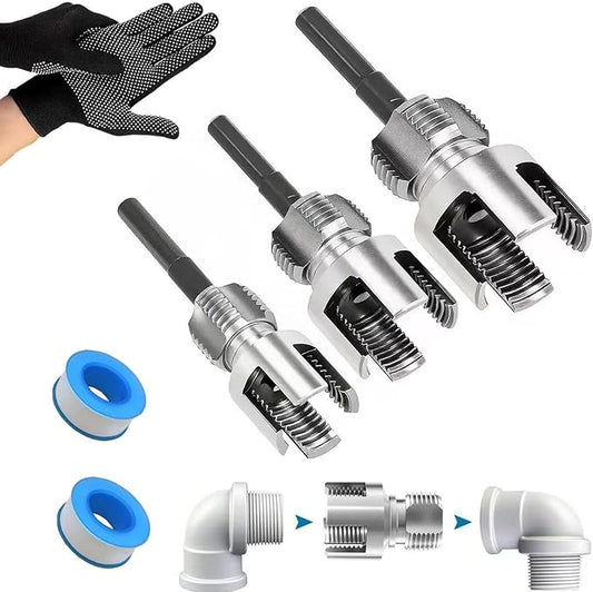 4 in 1 Water Pipe Wrench, 1/2'' 3/4'' 1'' PVC Pipe Threader Kit, Integrated Internal & External Pipe Threading Tool, 4 in 1 Water Pipe Threader Tool for Plumbing Projects Home Repairs (1/2"+3/4"+1")