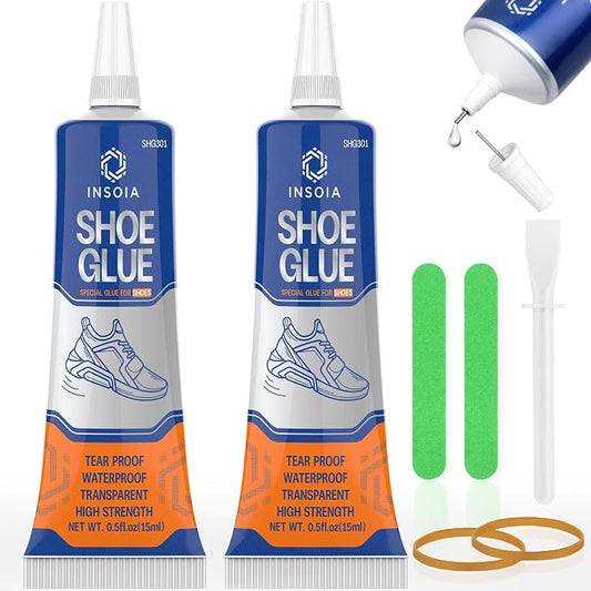 INSOIA Shoe Glue Sole Repair Kit, Heavy Duty Shoe Adhesive, Waterproof, Flexible, Clear-Drying for Sneakers, Boots, Leather, Rubber, Canvas and More - Dries Within 24 Hrs