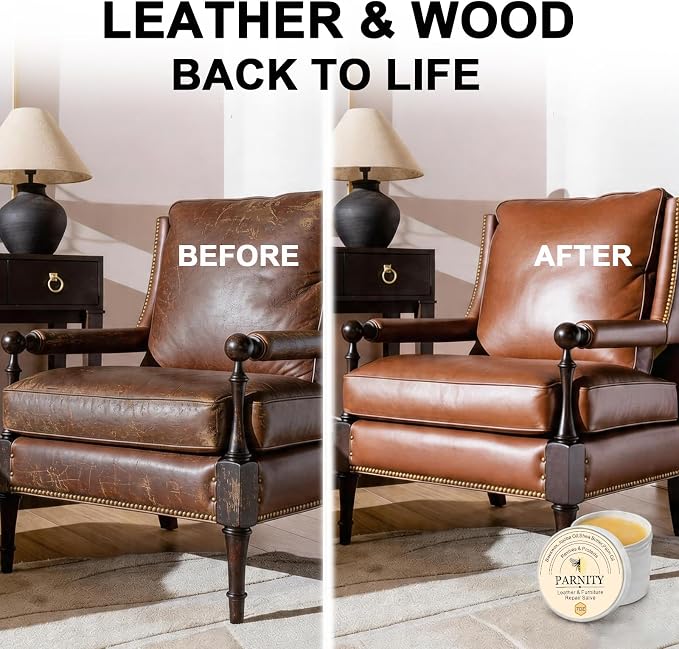 Furniture Salve for Leather & Wood, Moisturizer, Polisher & Restorer | Leather Conditioner and Cleaner for Car Seats, Couches, Saddles, Hardwood Floors, Prevent Cracking or Fading (Beige Gray)