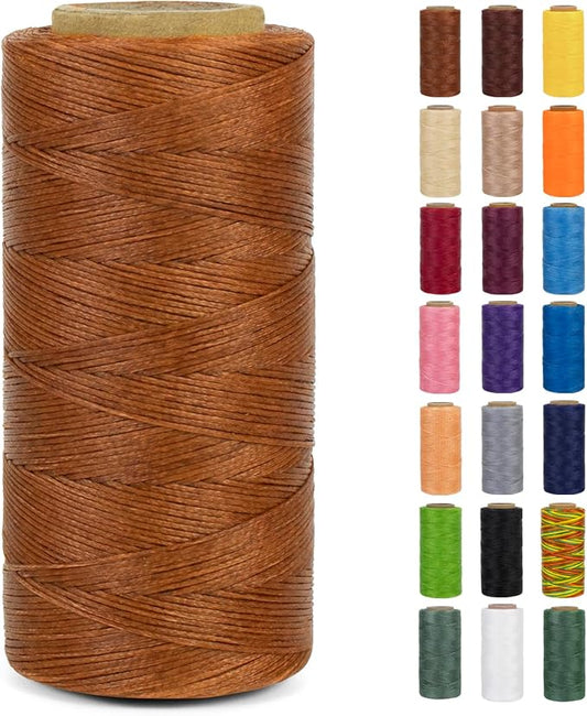 0.8mm Waxed Thread for Leather Sewing, 284 Yards, 150D Flat Wax String, Waxed Cord for Bracelet Making, Bookbinding, Shoe Repairing, Leather Projects, DIY Crafts (Brown)