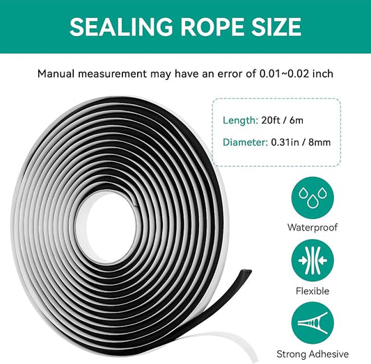 Butyl Sealant Rope for Tuf-Tite and Polylok Septic Tank Risers, 5/16" x 20' Butyl Sealing Tape for Automotive, RV, Marine, Windows, Doors, Windshield