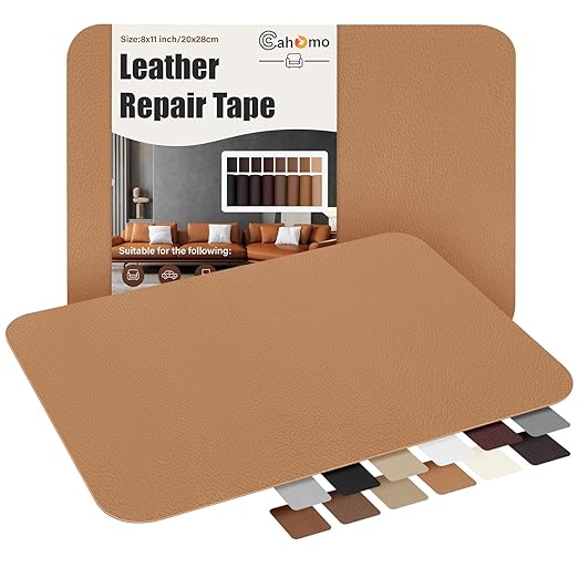 Cahomo Self-Adhesive Leather Repair Patches Tape for Couches - 8x11 inch, Vinyl & Leather Repair Kit for Furniture, Car Seats, Handbags, Jackets - Light Brown