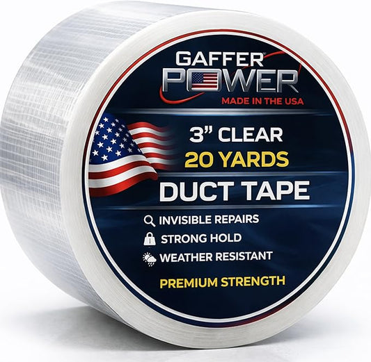 Gaffer Power Clear Repair Tape 3” x 20 Yards – Transparent Waterproof Duct Tape for Large Repairs, Sealing & Patching – Heavy Duty, Weather Resistant