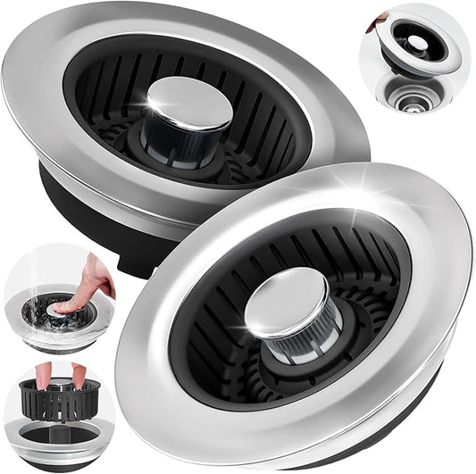 Kitchen Sink Drain Strainer - 2Pack Sink Stopper, Drain Protector, Kitchen Drain Plug & Sink Installation Parts with Anti-Clogging Basket, Fit US Standard 3-1/2'' Sink Drain Hole, Silver