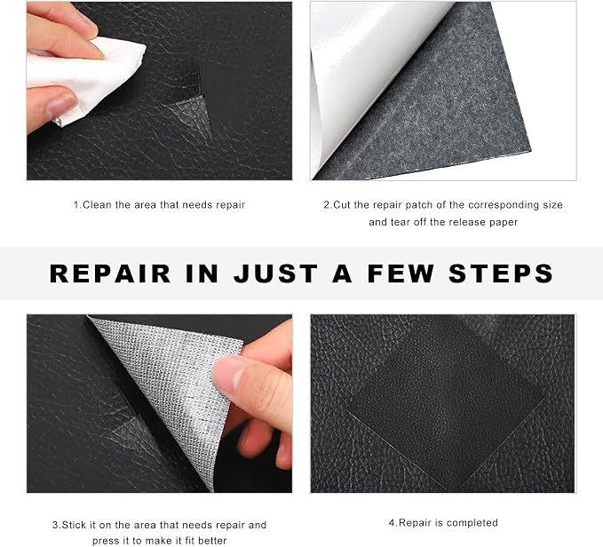 2 PCS Car Leather Repair Kit, 4×8 Inch Waterproof Self Adhesive Leather Repair Patches Kit, Super-Thin Cuttable PU Vinyl Patch Tape for Repairing Car Seats Sofas Chairs (Gray)