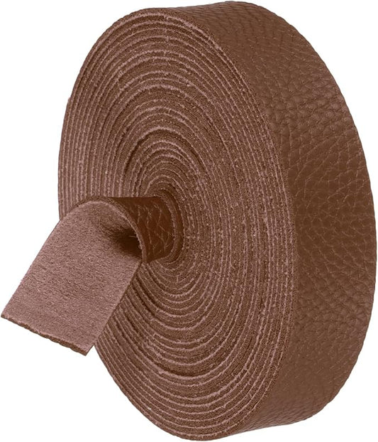 MECCANIXITY Faux Leather Strap, 1" Width x 197" Long Grained Leather Belt Strip Trim Roll for DIY Craft Projects, Pet Collars, Traction Ropes, Bag Straps, Hobby Workshop (Brown)
