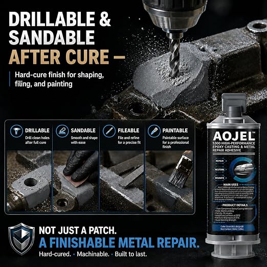 Metal Epoxy Repair System for Aluminum & Metal, 2-Part Cold Weld Load-Bearing Waterproof, Oil & Heat Resistant 392°F, Drillable Sandable Paintable, 30-Min Working Time 1.69 oz