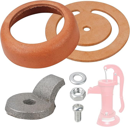 Pitcher Pump Repair Kit for Simmons 1160/PM500 & Hand Pumps – Includes -3 1/2 inch Lower Valve Leather, Cup Leathers, Check Valve Weight,for Spout Hand Press Pumps ﻿