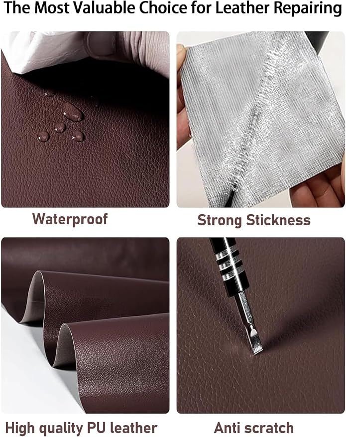 Leather Repair Kit for Furniture, 16x118 inch Self Adhesive Leather Repair Patch for Couches, Chairs, Car Seats, Cabinets, Handbags, Waterproof and Wear-Resistant Vinyl Repair Kit, Beige