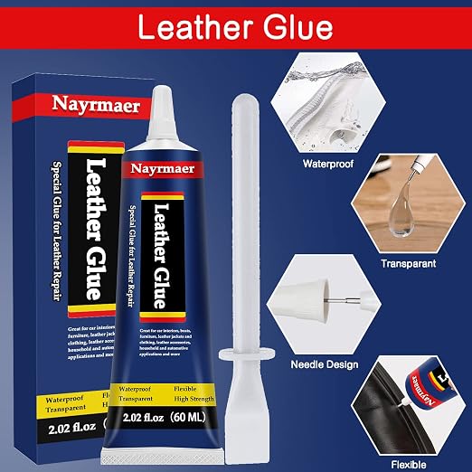 Leather Glue, Special Fabric Adhesive Permanent Clear Washable for BondingLeather and Different Materials (Leather Glue, 60 ML * 2 Pack)