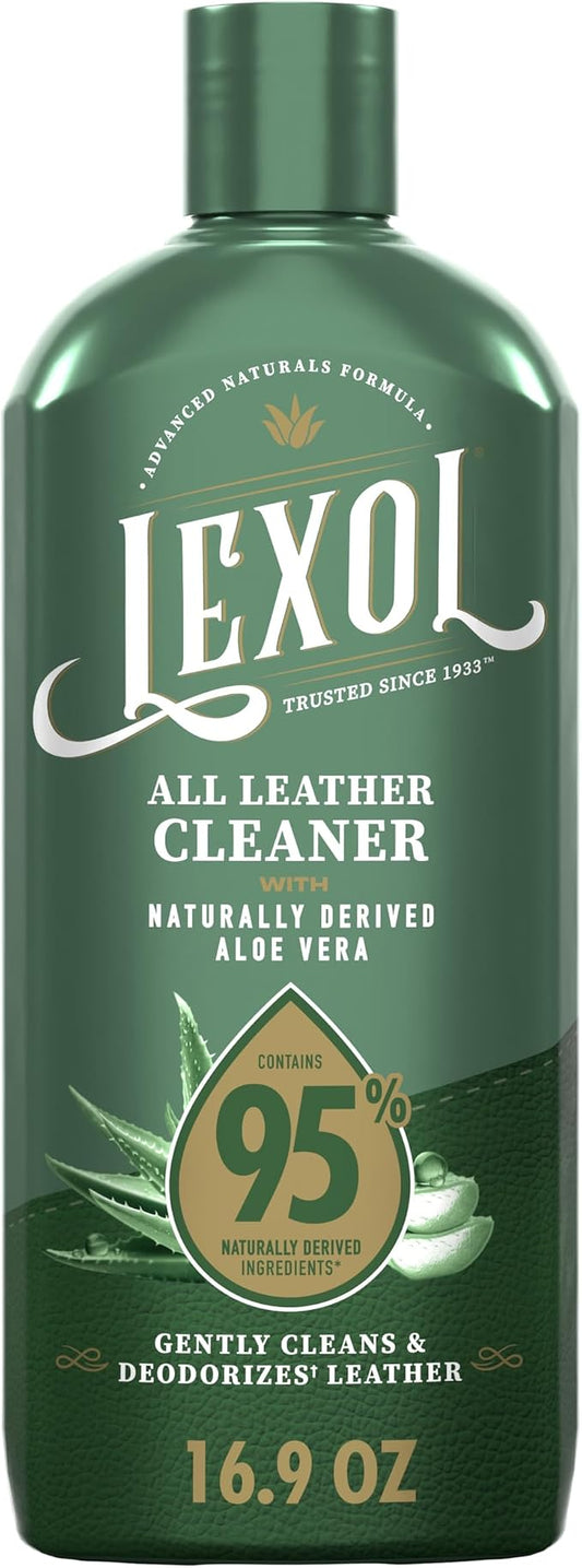 Lexol All Leather Cleaner, Naturally Derived Leather Care Cleaner with Aloe Vera, Great for Car Interiors, Boots, Furniture, Bags, Jackets and More, 16.9 fl oz