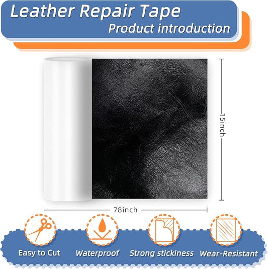 Self Adhesive Faux Leather Repair Patch,1Roll 15x78 Inch Leather Repair Tape for Furniture,Couch Tape for Couches,Bed,Car Seats,Chair,Black