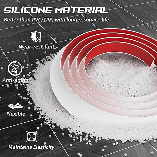 Flexible Quarter Round Molding Trim - Peel and Stick Silicone Caulk Strip,Shoe Molding for Floor Edges,Wall Corner,Staircase,Cabinet,Baseboard and Window Sill in Bathroom/Kitchen/Living Room,236 Inch
