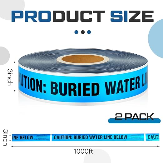 Pangda 2 Rolls "Caution Buried Water Line Below" 3 Inch x 1000 Feet Detectable Safety Tape 5 Mil Underground Detectable Warning Tape for Construction Sites Road Repairs Caution