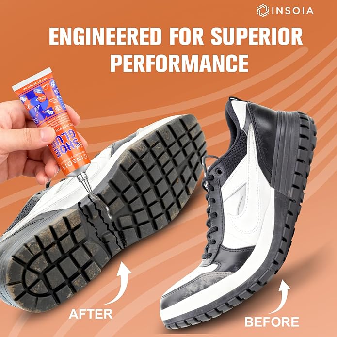 INSOIA Shoe Glue Sole Repair Kit 29.5 MLx 2, Heavy Duty Clear Shoe Adhesive, Waterproof, Flexible, for Sneakers, Boots, Leather, Rubber, Canvas, heel, Patch and More - Cement Dries Within 24 Hrs
