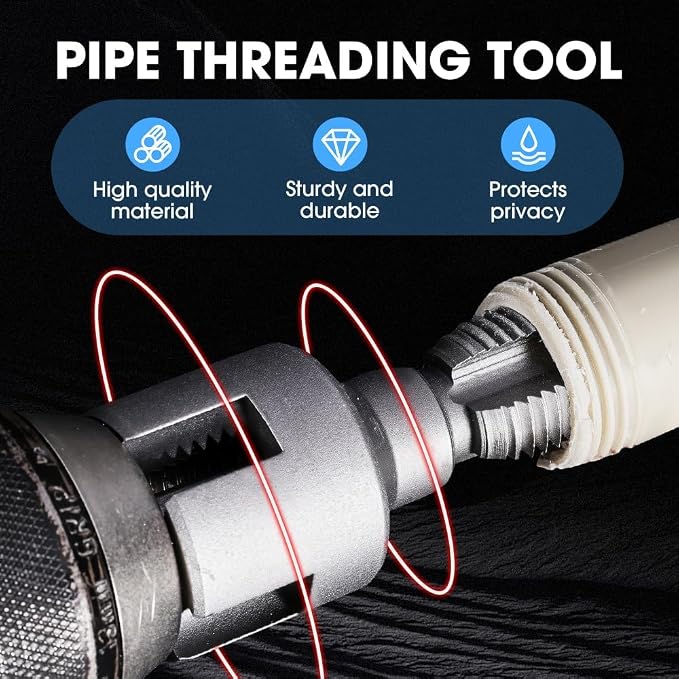 4 in 1 Water Pipe Wrench, 1/2'' 3/4'' 1'' PVC Pipe Threader Kit, Integrated Internal & External Pipe Threading Tool, 4 in 1 Water Pipe Threader Tool for Plumbing Projects Home Repairs (1/2"+3/4"+1")