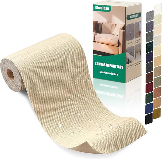 Gheeidau Canvas Repair Tape 4×70 Inch Waterproof Self-Adhesive Fabric Repair Patch for Repairing Boat Covers,Tents,Patio Umbrellas,Car Seats,Luggage,Sofas.(Beige)