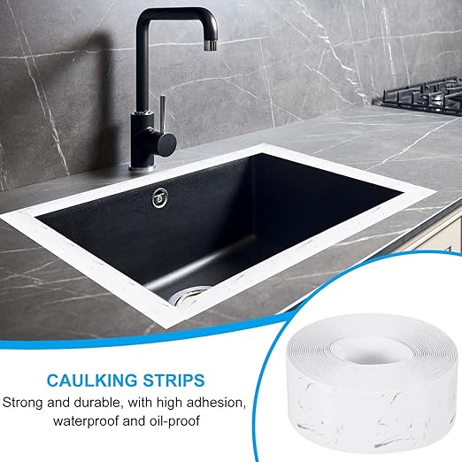 PATIKIL Caulk Tape 1.5" x 16 Ft, Self Adhesive Sealing Tape Waterproof Toilet Tub Caulk Sealant Strip Sealing Trim for Kitchen Bathroom Toilet Bathtub Sink Countertop, Light Grey
