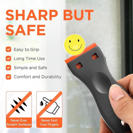 Plastic Razor Blades Scraper Tool - 2 Pack Wall Paint Remover with 100 PCS Blades Kit No Scratch Car Window Glass Wood Sticker Removal Floor Stove Kitchen Vinyl Adhesive Decal Tape Cleaning