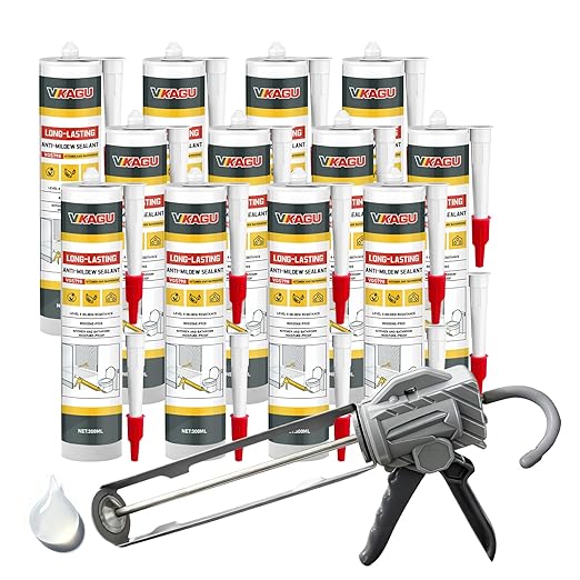 VGS 798 Professional Silicone Sealant Caulk, 10.15 Oz Cartridge, 12 Pack – Clear, Waterproof Silicone Sealant for Kitchen, Bathroom & More