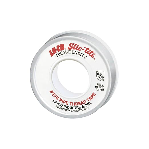 LA-CO 44088 Slic-Tite PTFE Pipe Thread Tape, Premium Grade [600" Length, 1" Wide], White