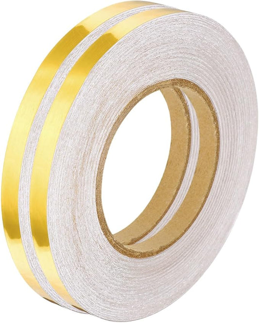 HARFINGTON 2Pcs Floor Tiles Gold Foil Lines Metallic Mirror Tape 0.4" x164 Ft Self Adhesive Decor Floor Wall Seam Sticker Waterproof Gap Sealing Tape for Kitchen Bathroom Cabinet