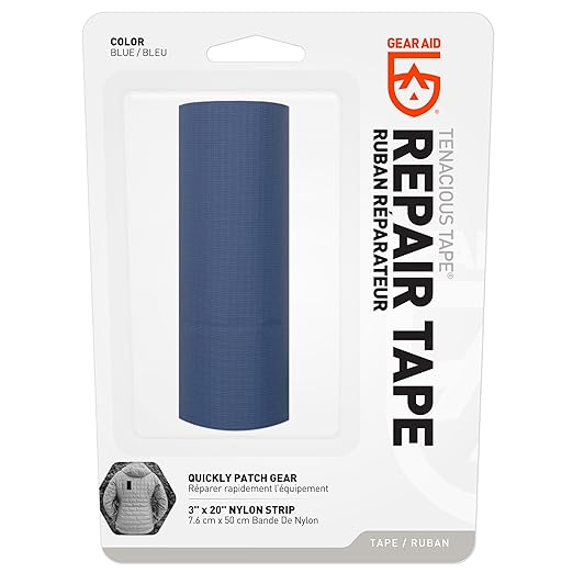 GEAR AID Tenacious Tape 3” x 20” Fabric and Vinyl Gear Repair Tape, Fix Holes and Rips in Puffy Jackets, Rain Gear, Tents, Sleeping Bags and Outdoor Equipment, Blue, 1 Roll