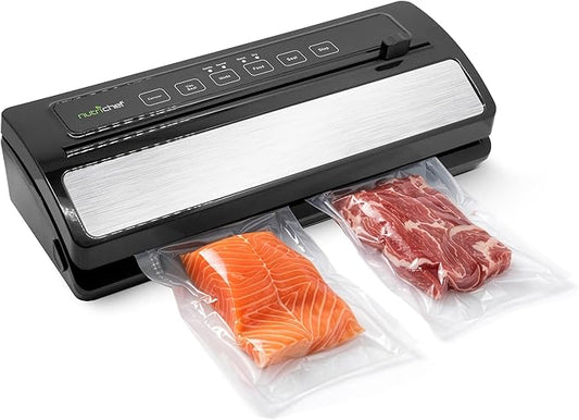 NutriChef Vacuum Sealer for Food - Automatic Electric Air Sealing Preserver System with Gentle and Normal Modes, Roll Cutter, Reusable Bags, Meal Prep Storage, Suitable for Dry/Moist Foods