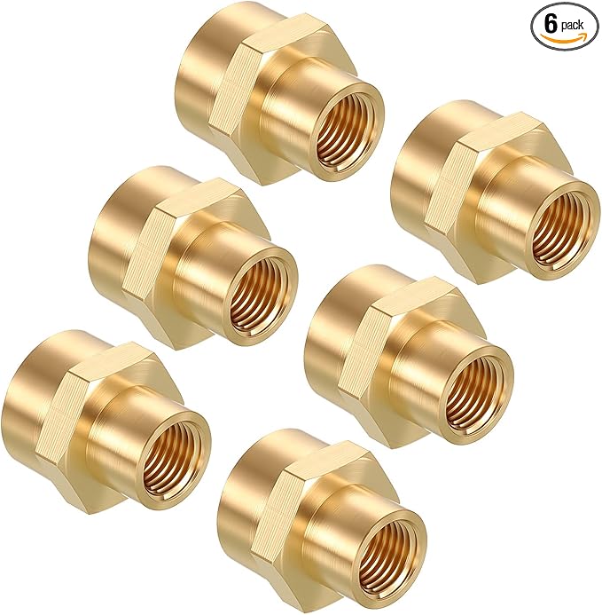 Pack of 6, 1/2" NPT FeMale to 1/4" NPT FeMale Solid Brass Pipe Fitting Coupler, Brass Coupling Hose Fittings Adapter for Pipe Leak Repair, Bathroom Remodeling, Tool Extensions
