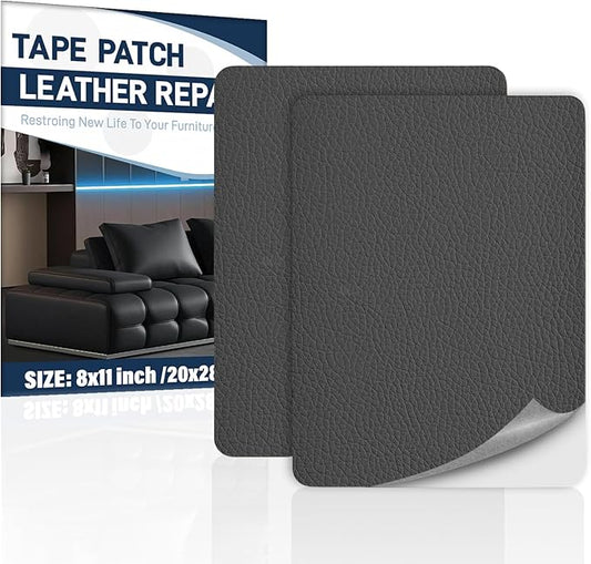 Zenyao Leather Repair Patch Tape - Self Adhesive Leather Repair Kit for Car Seat Furniture, Heavy Duty Vinyl Repair Patch for Couch Sofa, Waterproof Fix for Tears, 8x11 Inch Sheet, 2 Pieces, Dark Grey