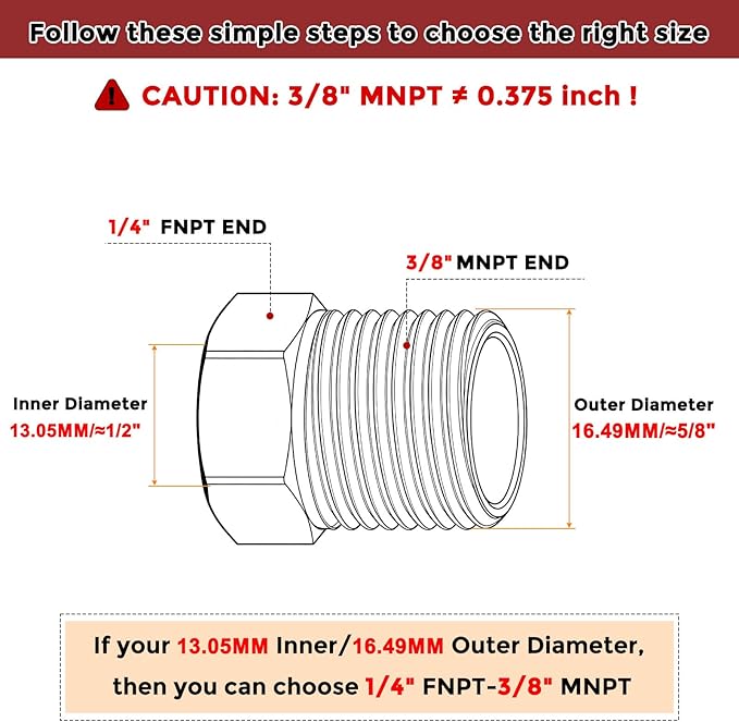 Pack of 10, 3/8" Male NPT NPT1/4" FeMale NPT Solid 304 Stainless Steel Hex Bushing with Sealing Tape, Hose Fittings Adapter Reducer for Bathroom Remodel, Tool Extensions