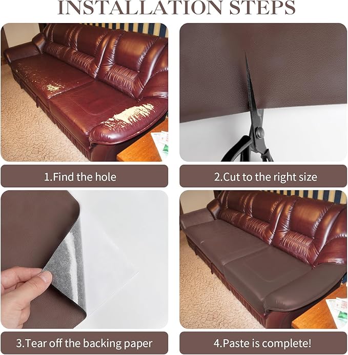 CHEIGHY Leather Repair Kit for Furniture - Advanced PU, Strong Self Adhesive Leather Repair Patch for Couch 17x79 inch Vinyl Repair Tape for Car Seat Upholstery Sofa Office Chair (Light Brwon)