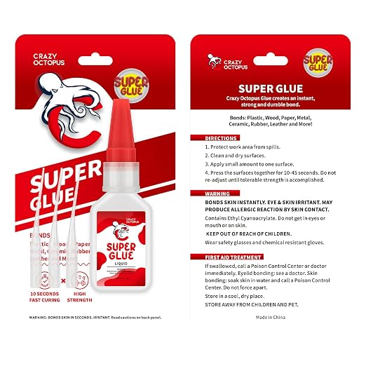 Super Glue, 20g Quick-Dry Strong Adhesive for Plastic, Metal, Wood, Leather, Shoe, Rubber, Glass, Fast Bonding Multi-Purpose Clear Glue for Home Repairs, DIY Crafts