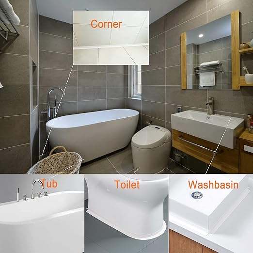 TOUSEA White Caulk Tape for Bathtub Self Adhesive,1.5" x 19.7Ft Caulk Strip for Toilet, Tub, Wall Edge -Decorative Wall Trim & Peel and Stick Backsplash Finisher - Renter Friendly, Easy Install