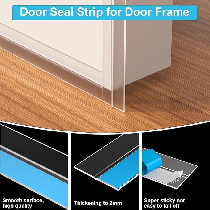 Thickened Weather Stripping Door Seal, Gap Seal for Frame and Gaps Draft Stopper,Glass Shower Door Sweep, Clear, 20 Feet x 2 Inch