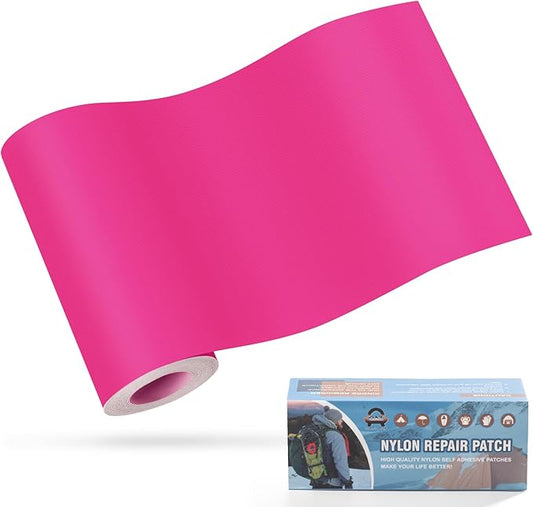 OAZ 3.9 x 63 inch Nylon Repair Patches Nylon Fabric Patch Self-Adhesive Fabric Repair Tape Waterproof Lightweight Outdoor Gear Patch Kit for Down Jacket Clothing Tent Bag (Dark Pink)
