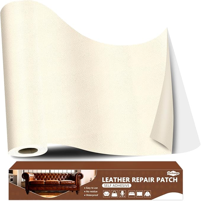 Ivory Leather Repair Tape, 16x120 Inch Leather Repair Patch Self-Adhesive, Waterproof Faux Leather Patch, Vinyl Repair Tape for Couch, Sofas, Furniture, Office Chair, Car Seats