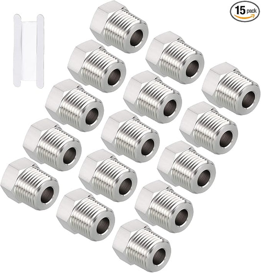 Pack of 15, 1/2" Male NPT to 1/4" FeMale NPT Solid 304 Stainless Steel Hex Bushing with Sealing Tape, Hose Fittings Adapter Reducer for Bathroom Remodel, Tool Extensions