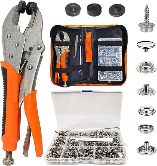 Snap Fasteners Kit, Heavy Duty Fastener Tool and 60-Set 15mm Marine Snaps Stainless Steel for Boat Covers/Tarp/Canvas/Upholstery/Leather Metal Press Studs Replacement, Installation, Repairing