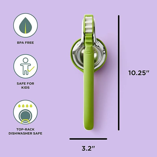 Chef'n FreshForce Lemon Squeezer Citrus Juicer, Manual Hand Press with Dual-Gear Power for Maximum Juice Extraction, Durable, Lime Green