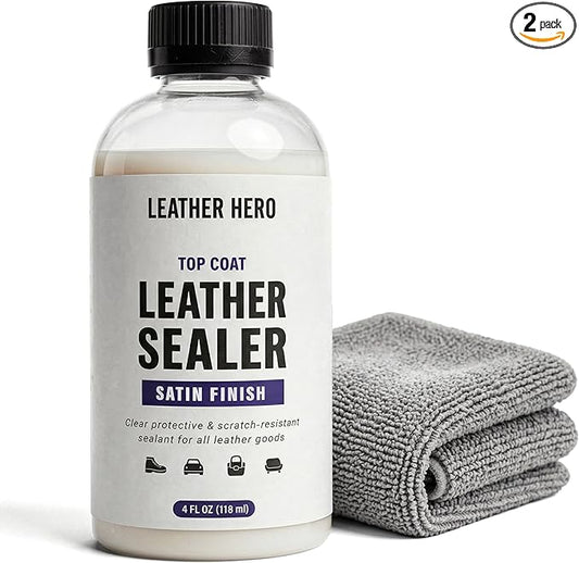 Leather Hero Top Coat – Leather Sealant & Protective Finish for Dye, Paint, Car Seats, Shoes & More – Scratch-Resistant Color Restorer with Applicator – 4oz(Satin Finish)