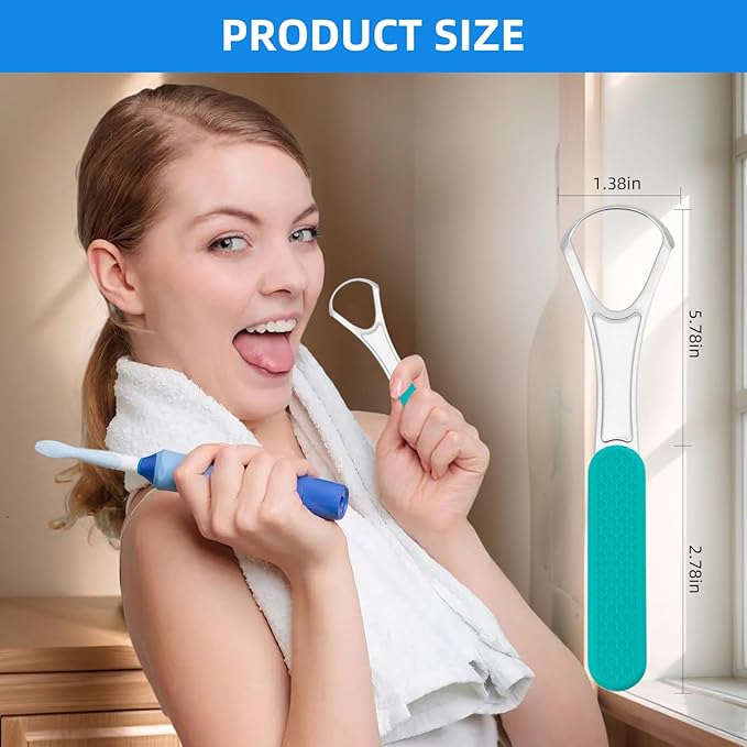 Stainless Steel Tongue Scraper for Adults, Double-Layer Tongue Cleaner for Bad Breath, Silicone Handle, Wide-Head Design, Dental Kit Oral Care Tools, Scrappers Tool (2 PCS)