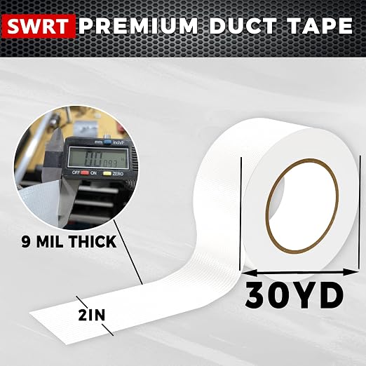 SWRT 2Pack Duct Tape White Heavy Duty - 9 Mil White Duct Tape Strong Adhesive, 2 in x 30 YD (Total 60YD) Duct Heavy Duty Waterproof All Weather No Residue Sealing & Patching for Indoor&Outdoor Repair