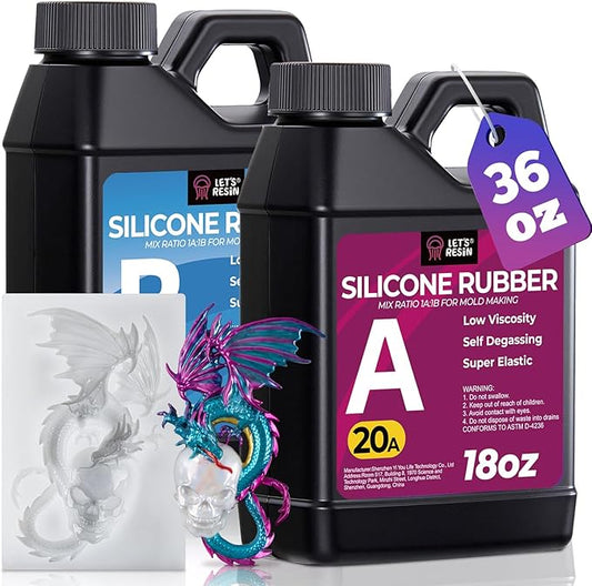 LET'S RESIN Silicone Mold Making Kit 36oz, 20A Flexible & Bubble Free Silicone Rubber, Translucent & 4H Fast Cure Liquid Silicone for Mold Maker, Mixing Ratio 1:1