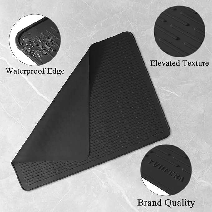 Silicone Stove Gap Covers with Stainless Steel, Oven Gap Filler Seals Gaps Between Stovetop and Counter, Stove Gap Guards Range Trim Kit, Easy to Clean Stove Gap Guard (Black 2 Pack,25"with mat)